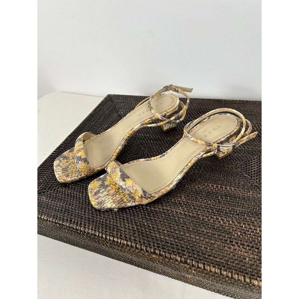 Sandro Ankle Strap Maeva Yellow Brown‎ Snakeskin Leather Sandals EU40 US9 Square - Picture 4 of 10